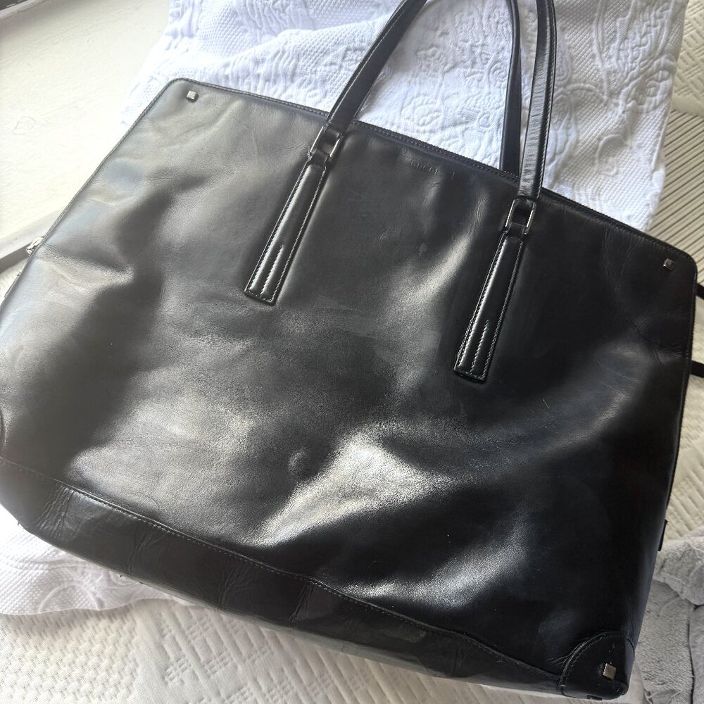 Gucci Vintage Black Leather Work Tote | Made in Italy